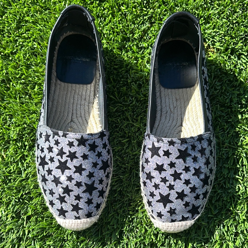 YVES SAINT LAURENT 8.5~LEATHER ESPADRILLE FLATS STAR SHOES~SANDALS LOAFERS HEELS